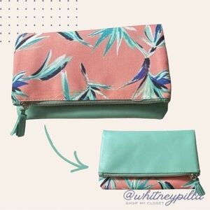 3/$20 Rachel Pally Pink & Turquoise Tropical Reversible Clutch zipper handbag
